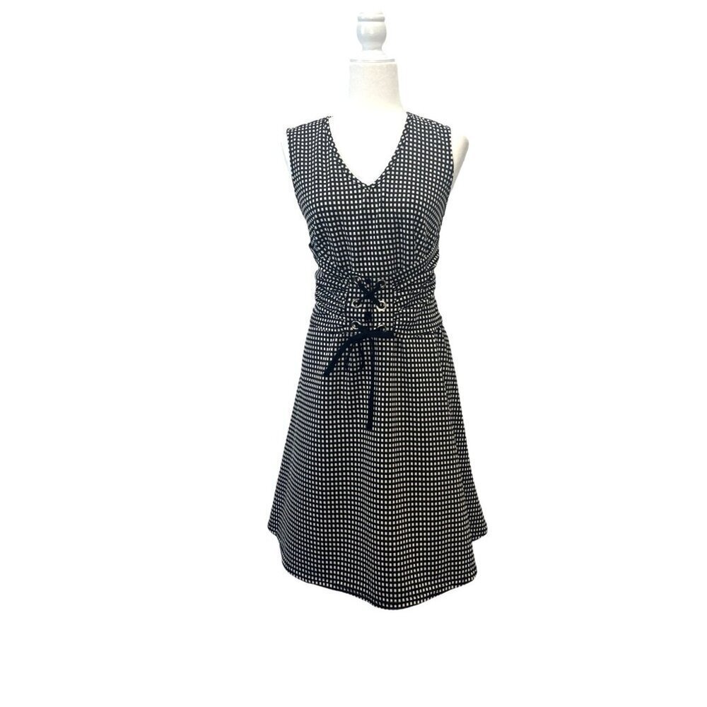 Monroe and Main NEW Black Stretch Tie Front Sheath Dress Size SMALL Black White